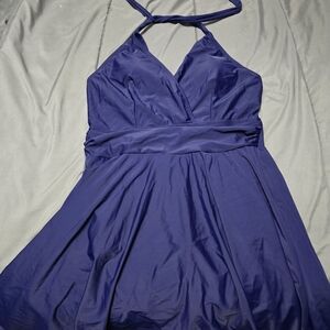 BloomChic Deep Blue Halter One Piece Swim Dress